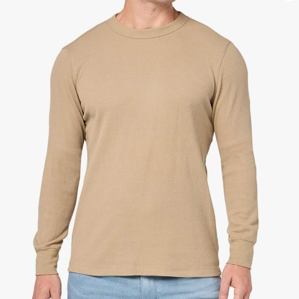 GAP Factory Waffle-Knit Crewneck L/S T-Shirt, Large, Chino Academy (Tan), EUC